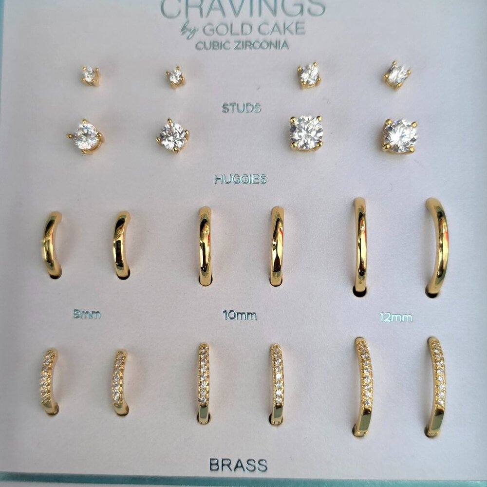 GOLD CAKE BrassMini Stud Earrings- 10 Pairs - Picture 2 of 4